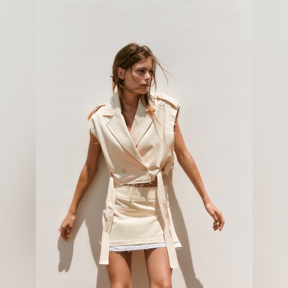 Zara cropped jacket bomber vest coat convertible trench casual style - Picture 8 of 12